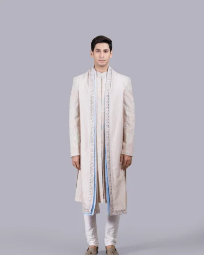 Beige Georgette & Chanderi Silk Embroidered Outfit
