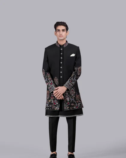 Elegant Black Bhagalpuri Silk Fabric with Embroidery