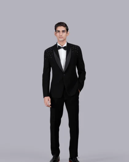 Black Boomariyo Fabric with Hand, Cutdana, Stone & Diamond Work