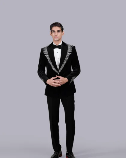 Black Italian Cotton Velvet with Hand, Zardosi & Cutdana Work