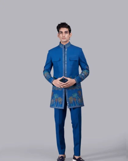 Blue Italian Cotton Outfit with Thread, Cutdana & Sequence Work