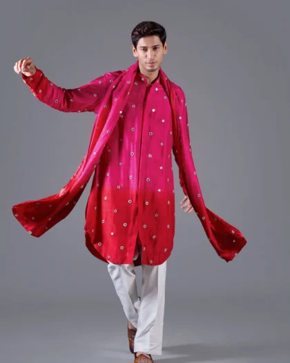 Pink Kurta Set with Thread Work and Matching Dupatta