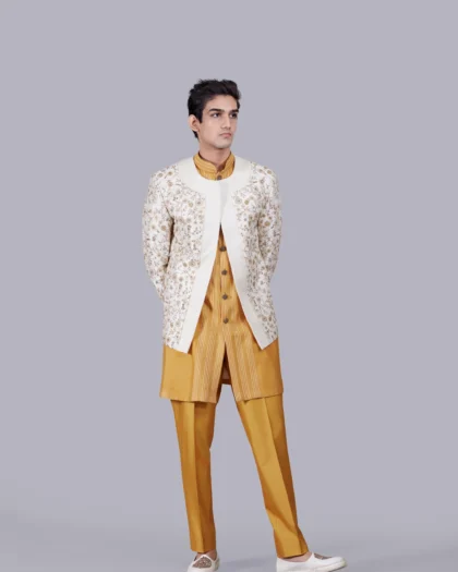 Mustard Silk Outfit with Zardosi and Thread Work
