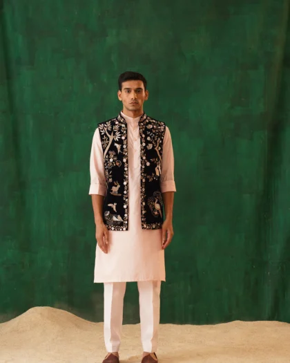 Navy Blue Velvet Nehru Jacket