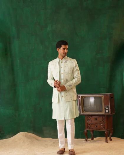 Mint Green Open Jodhpuri Ensemble
