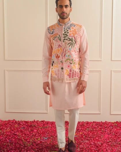 Thread Work Nehru Jacket in Silk
