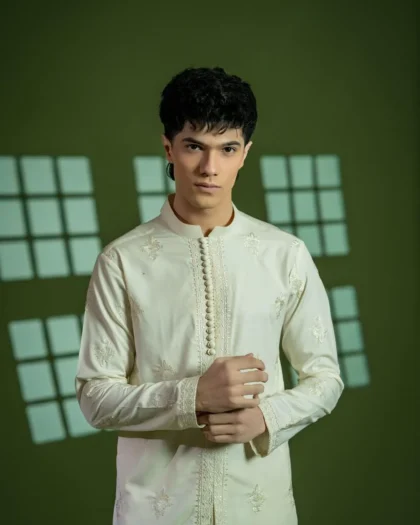 Cream Wash & Wear Traditional Kurta Pajama